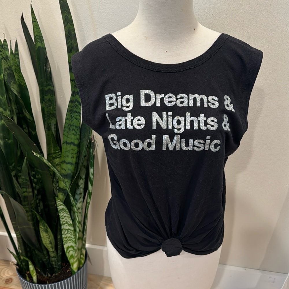 Fun black tee with sparkly lettering